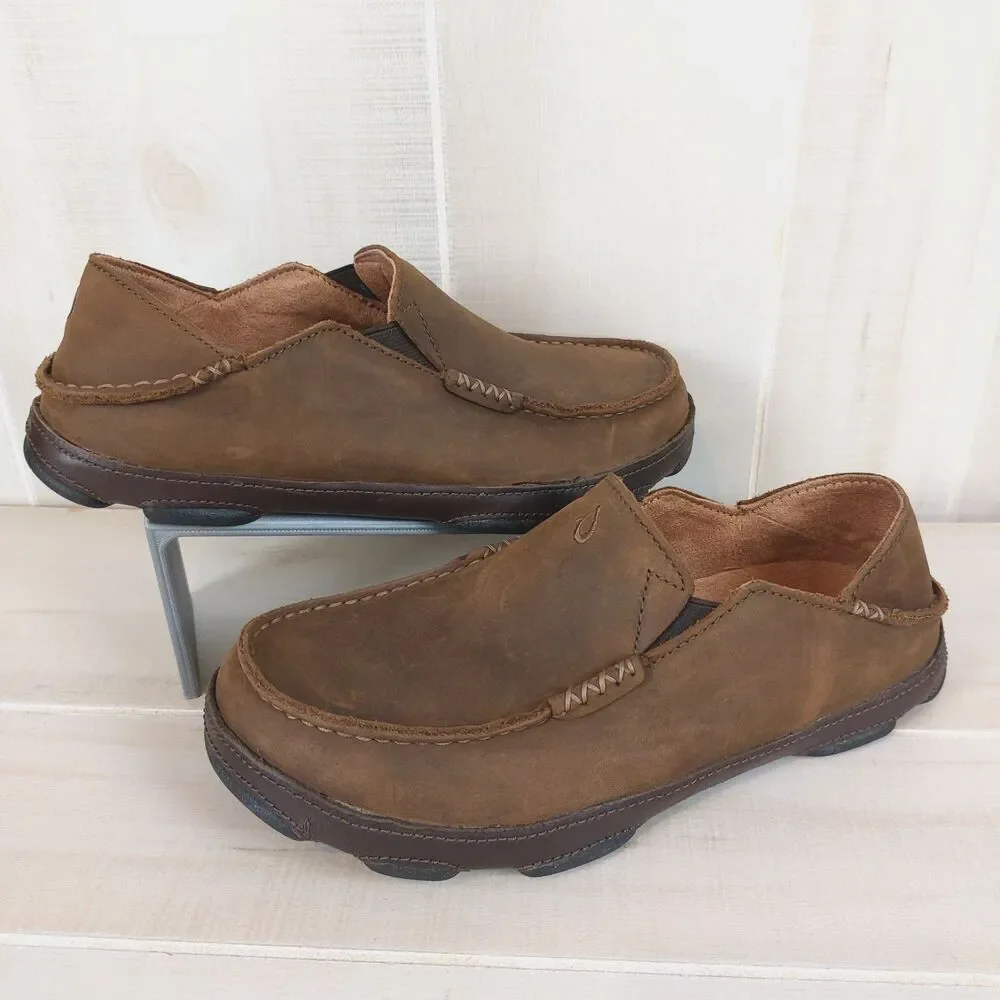 Olukai Moloa Leather Slip On Comfort Loafer Shoes Men's 7 Brown